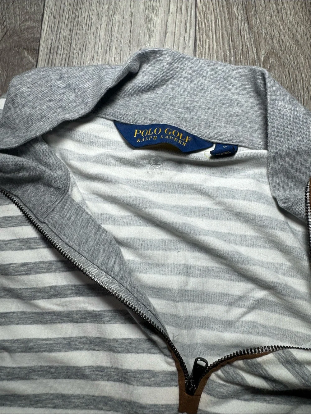 Polo Golf Ralph Lauren Grey/White Striped1/4 Zip Pullover Sweater Men’s XL